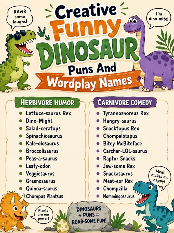 Creative Funny Dinosaur Puns And Wordplay Names
