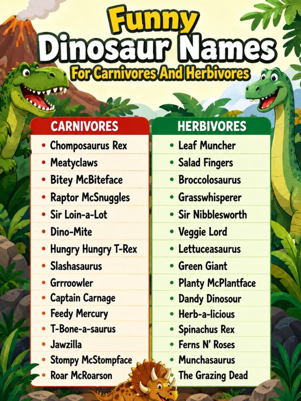 Funny Dinosaur Names For Carnivores And Herbivores