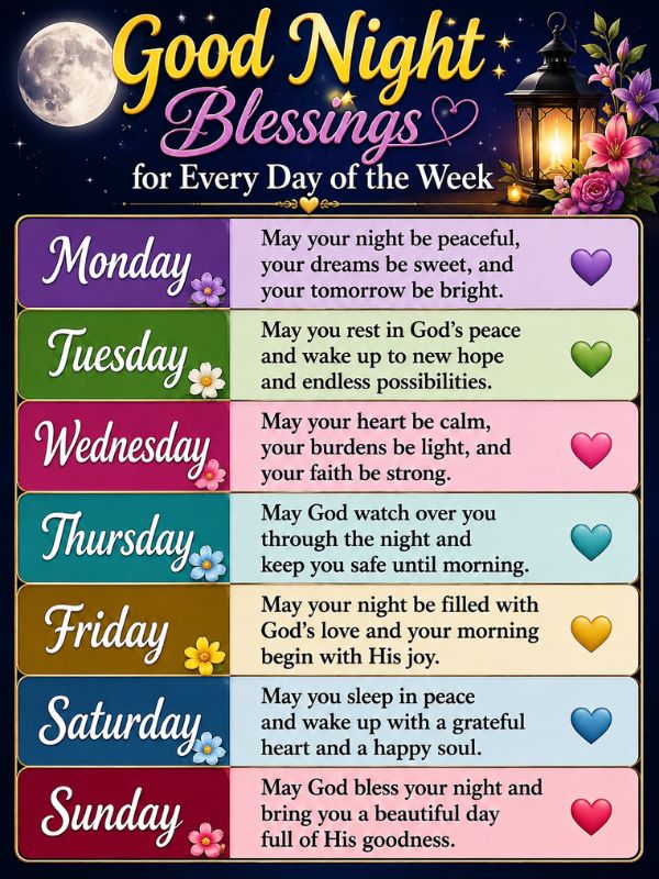 Good Night Blessings for Every Day of the Week